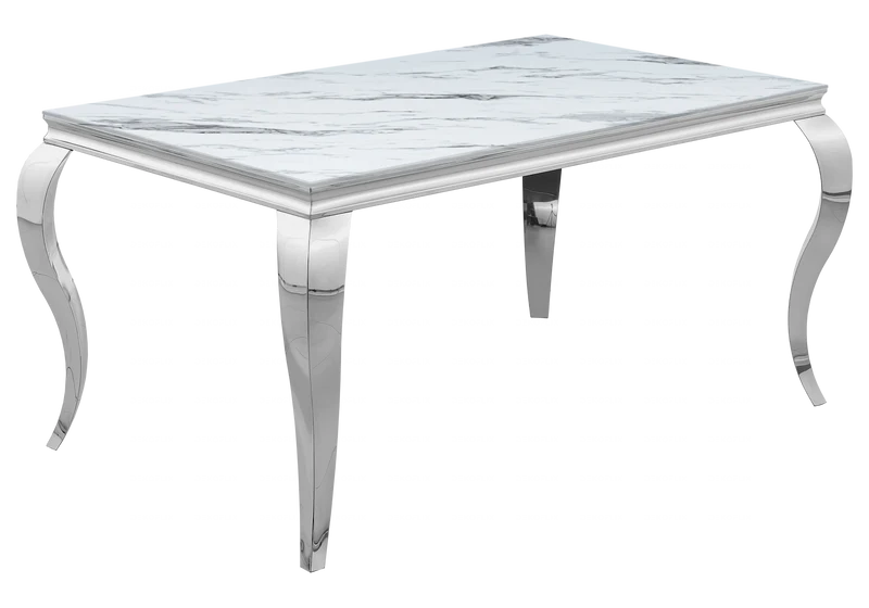 Table à manger rectangulaire marbre blanc argent - Neo