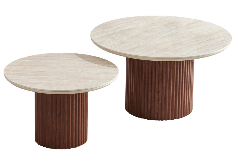 Table basse gigogne travertin noyer cannelée - Terra
