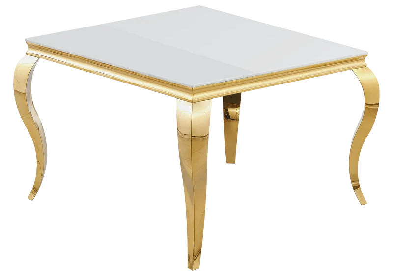 Table à manger carrée verre blanc doré - Neo