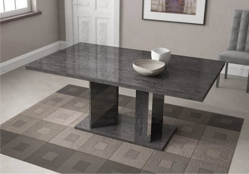 Table à manger extensible bouleau gris laqué - Sarah