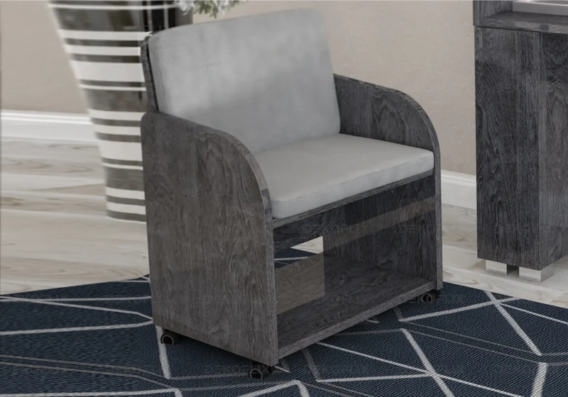 Fauteuil bouleau gris et tissu gris Vermont design - Sarah