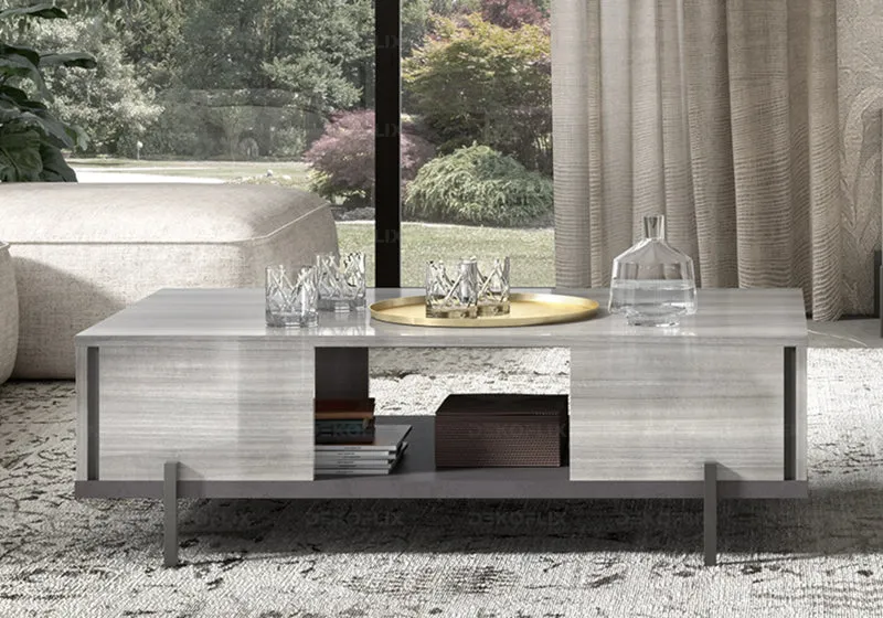 Table basse rectangulaire gris argent laquée - Mia