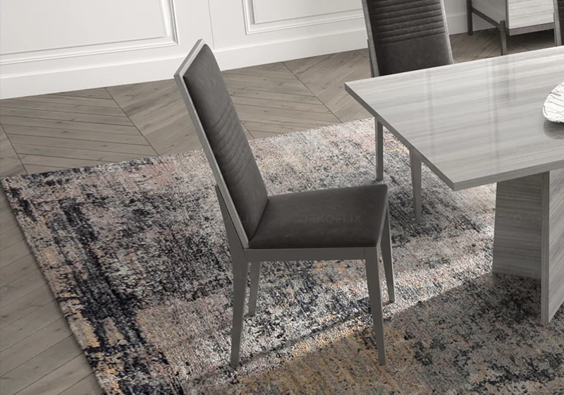 Chaise similicuir gris et dos laqué gris argent - Mia