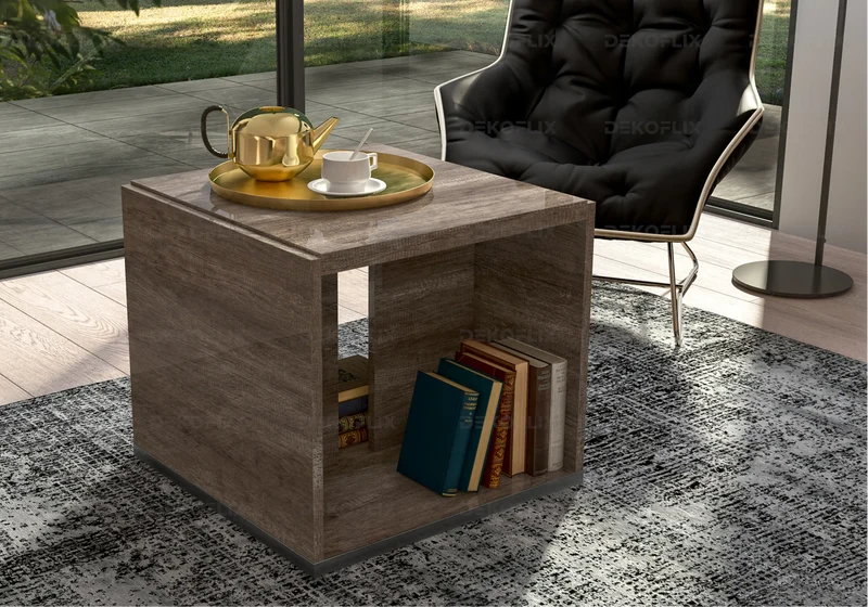 Table d'appoint carrée bois chêne laqué design - Medea