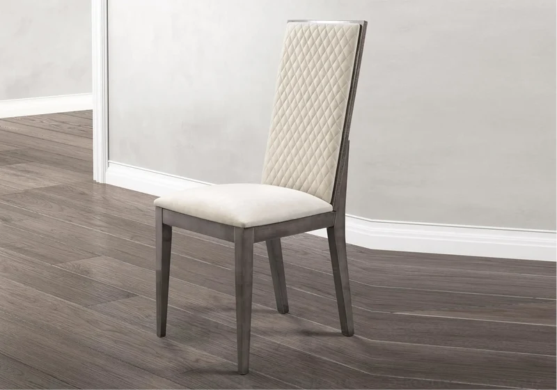 Chaise similicuir gris soie et chêne laqué design - Medea