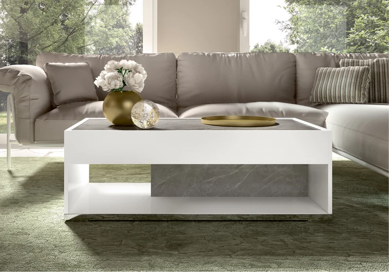 Table basse rectangulaire effet marbre gris laquée - Mara