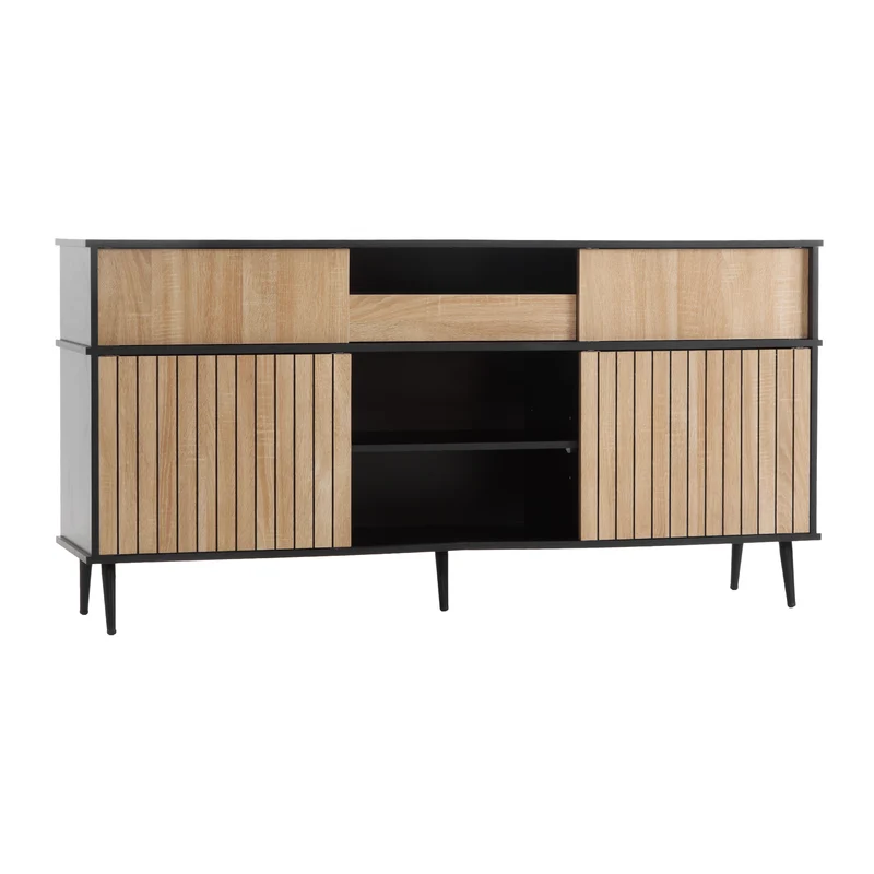 Buffet effet bois chêne avec 4 portes coulissantes et 1 tiroir 160Lx40Px80Hcm BIMPHA