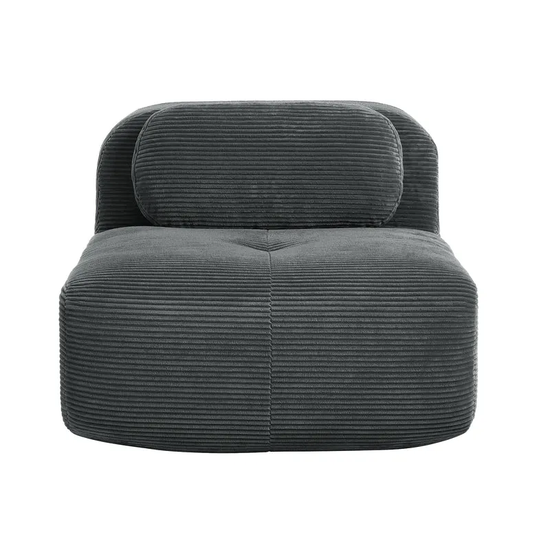 Canapé fauteuil modulable sans accoudoirs en velours côtelé gris 90x103cm NOVATERRA