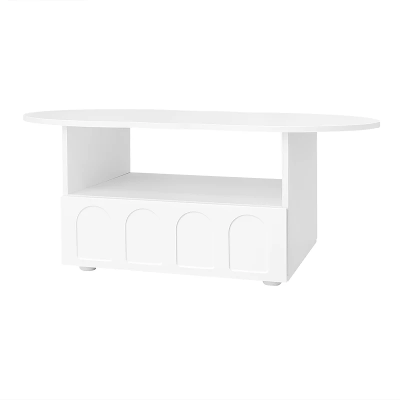 Table basse blanc forme nuage avec tiroir et niche 100x60x40,5 cm RIFTMYRKONOR