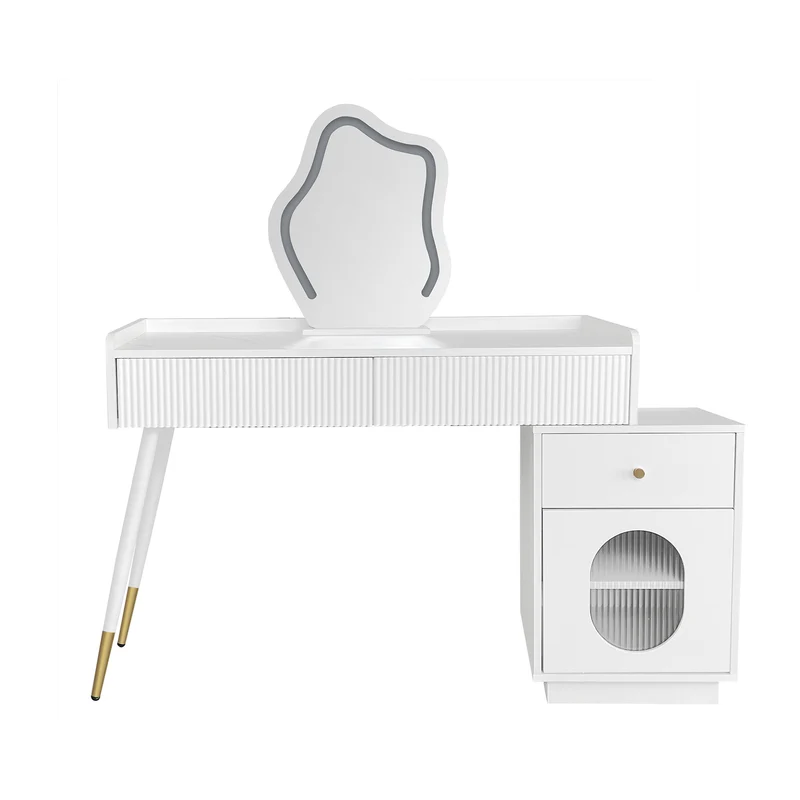 Coiffeuse effet marbre blanche avec miroir LED 3 tiroirs 100x40x75 cm VERTEXKAELOR