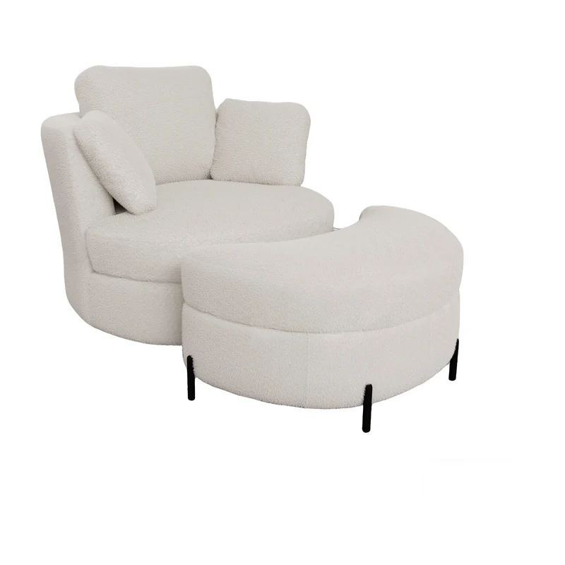Fauteuil XXL moderne bouclé beige 3 coussins avec pouf ultra-confortable VERTEXZORATHYNATH