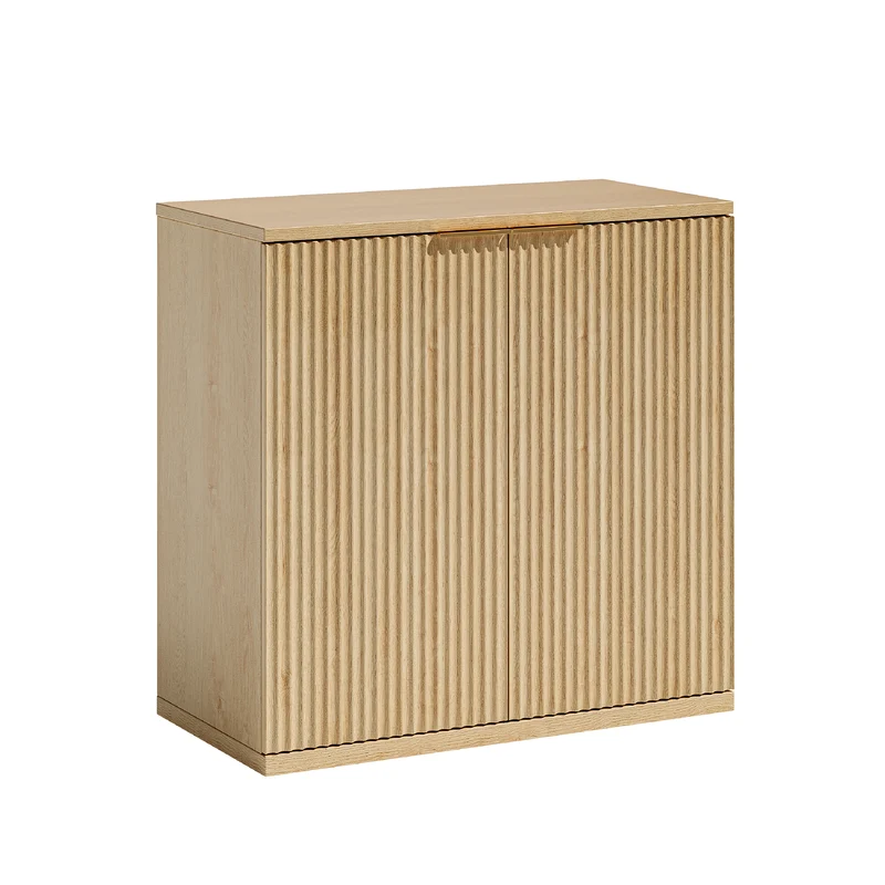 Buffet effet bois clair façade cannelée et finition dorée 80x40x80 cm VERTEXSYLTHYNOR