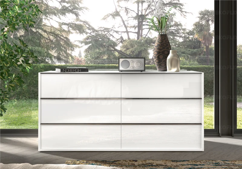 Commode 6 tiroirs blanc laqué design - Luna
