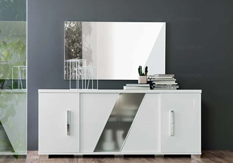 Buffet 3 ou 4 portes blanc laqué verre dépoli - Lisa