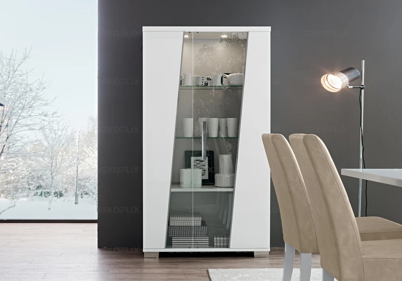 Vitrine 2 portes blanc laqué et verre trempé - Lisa
