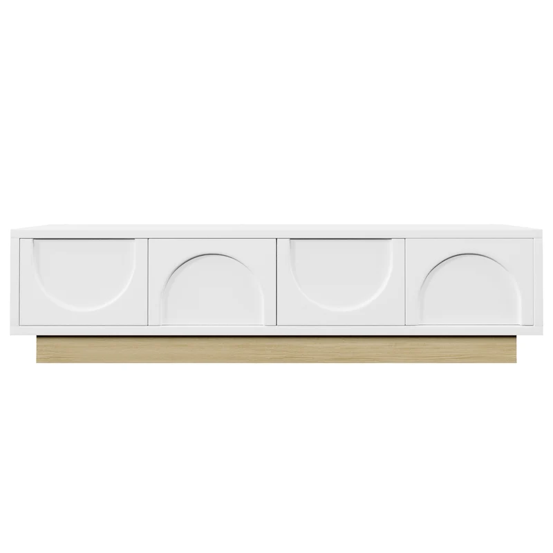 Meuble TV blanc 4 portes motif courbé 175x40x41,5cm ADJUSTGOLDLINE
