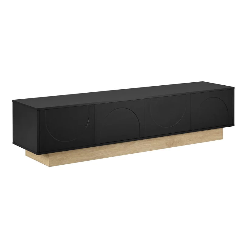 Meuble TV noir 4 portes motif courbé 175x40x41,5cm ADJUSTORGANIZER