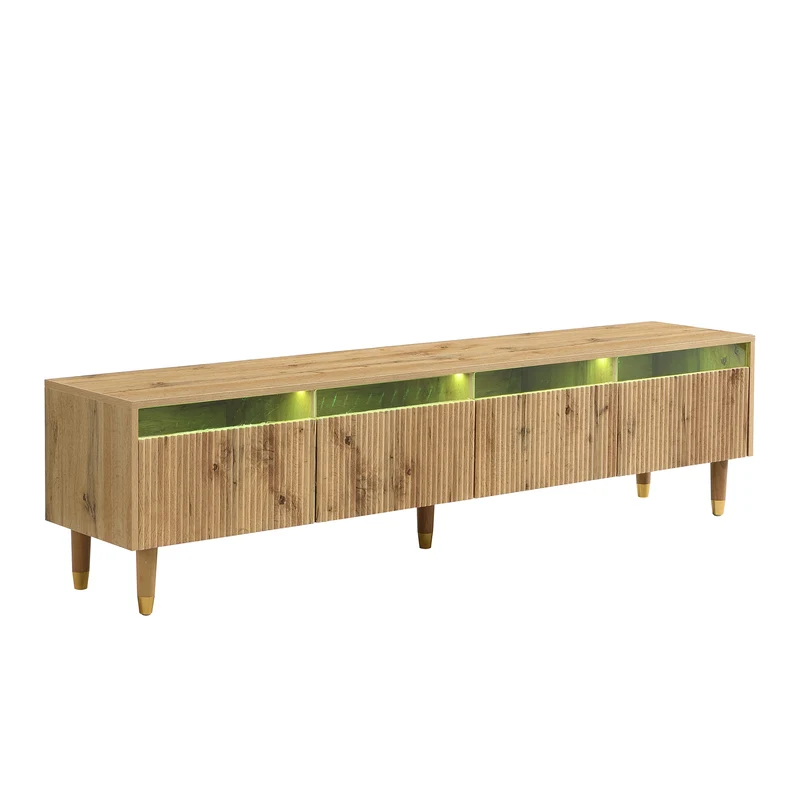 Meuble TV effet bois 4 tiroirs et verre trempé avec LED 178 cm ARMOIREFRESH