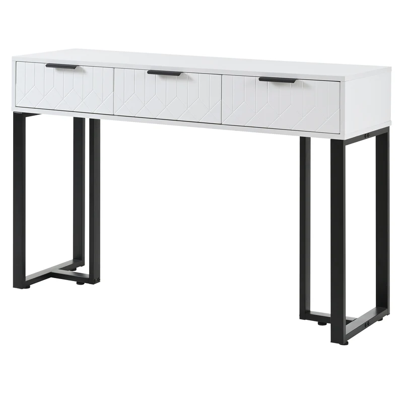 Console design noir et blanc motifs gémétriques et piétement metalique 120x36x80cm MOMENTUMRIF