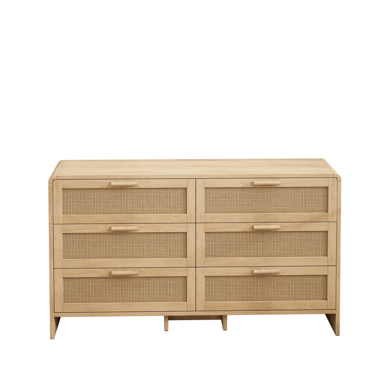 Buffet style naturel en rotin 6 tiroirs 130x40x74cm MOMENTUMMERIDIA