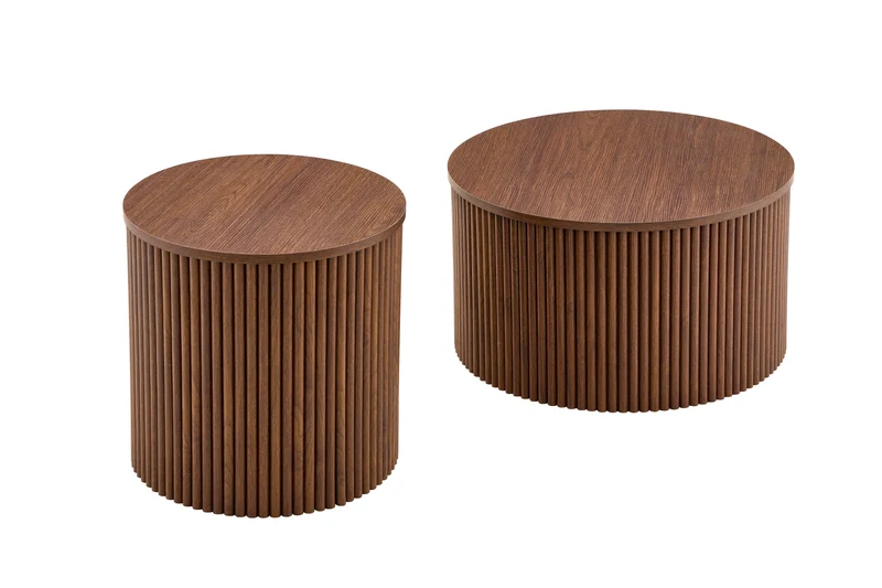 Lot de 2 tables basses gigognes effet bois noyer design colonne romaine CASCADEVEXX