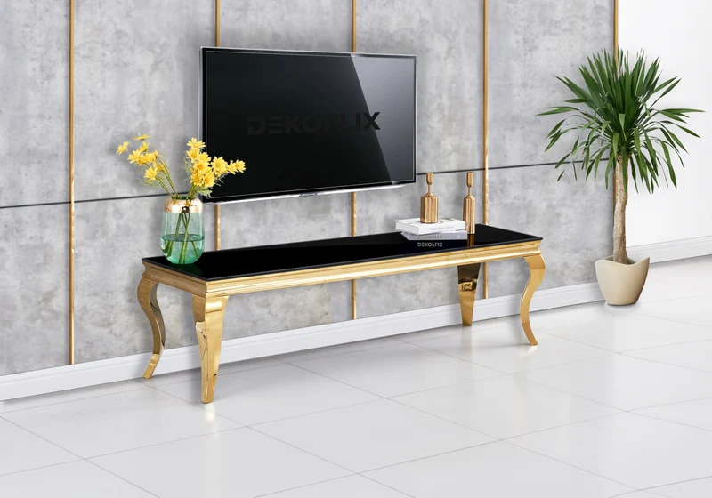 Meuble TV verre noir design doré - Neo