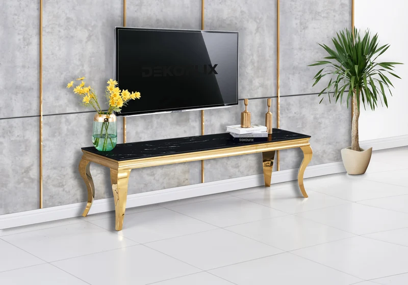 Meuble TV marbre noir design doré - Neo