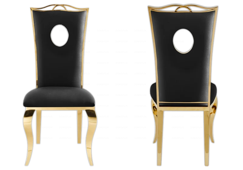 Chaise médaillon baroque dorée et similicuir noir - Pia x4