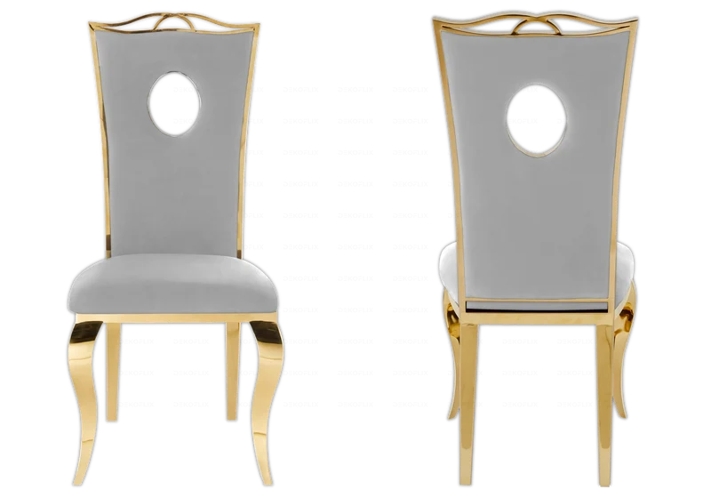 Chaise médaillon baroque dorée et velours gris - Pia x4