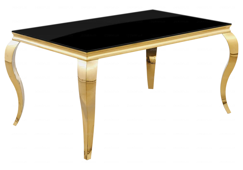 Table à manger rectangulaire verre noir or - Neo