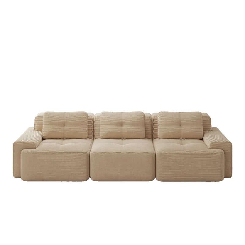 Canapé d'angle modulable 3 places en velours côtelé beige, sans montage MOMENTUMNEXUSA