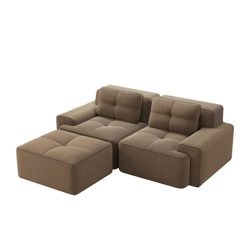 Canapé d'angle modulable en velours côtelé marron, grand confort, 204x177cm MOMENTUMNEXXX