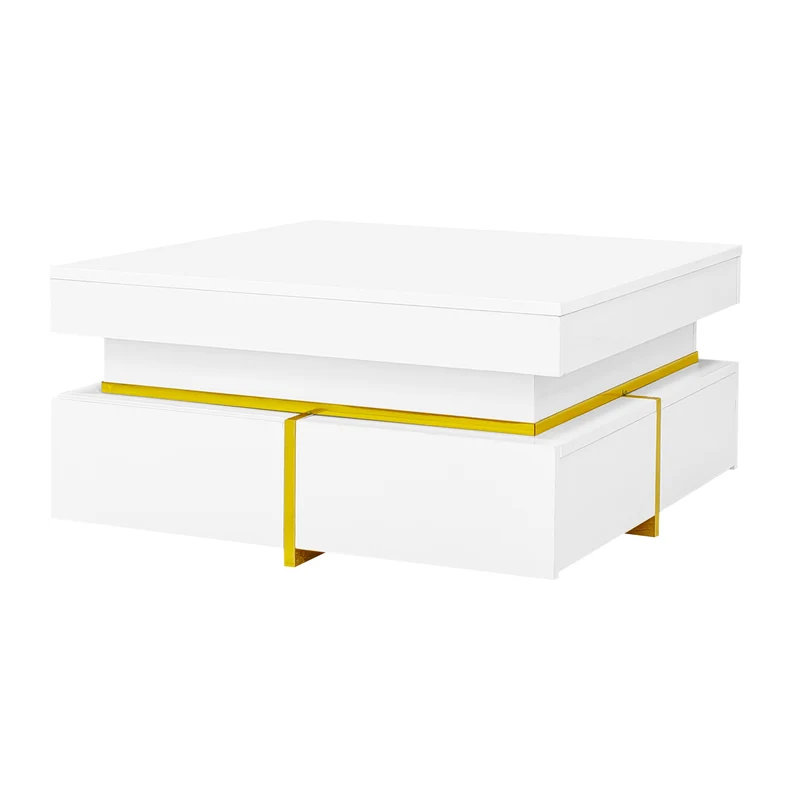 Table basse blanc brillant avec tiroirs et accents dorés 70x70cm INFINITEVEXX