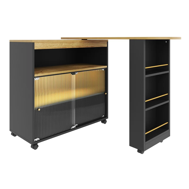 Table de bar mobile pivotante noire avec éclairage LED – 138–204 x 39 x 105 cm – INFINITEINFINIX