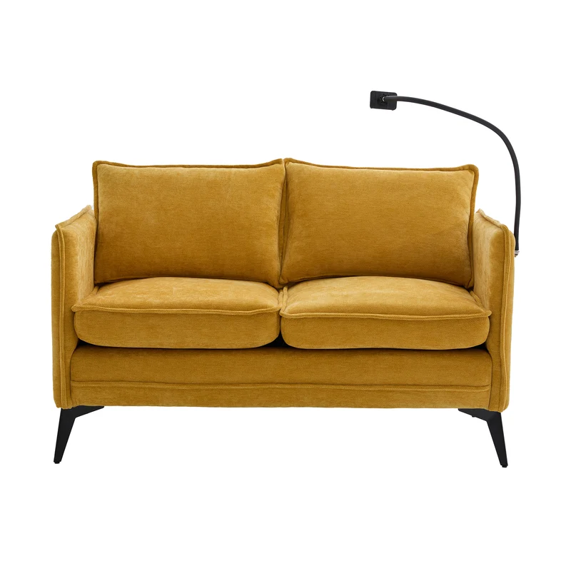 Canapé 2 places moderne chenille jaune poches latérales et support téléphone réglable 127x69x66cm CELESTEUM