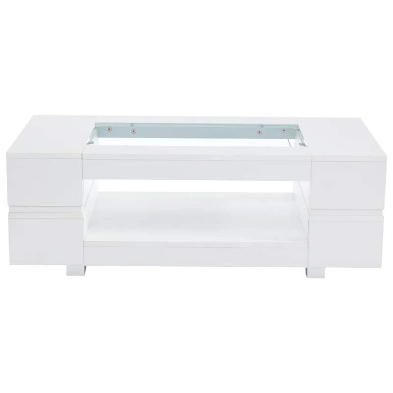 Table basse blanche moderne verre trempé avec éclairage LED 100x50x35cm SCRIEN