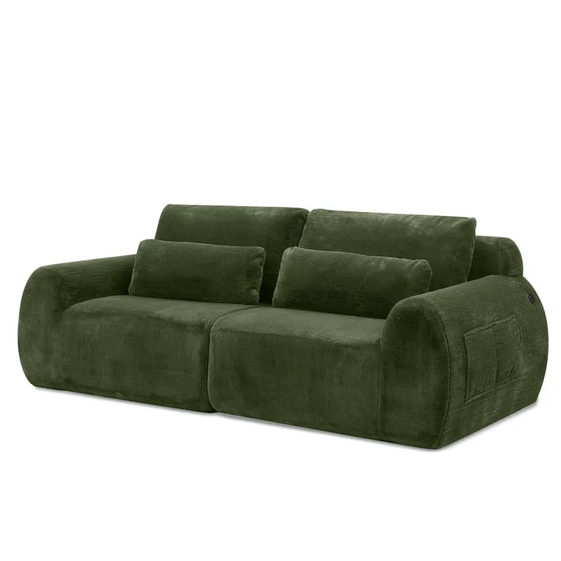 Canapé 2 places en fausse fourrure de lapin, vert, USB, poche latérale VERTEXVORNATHYN