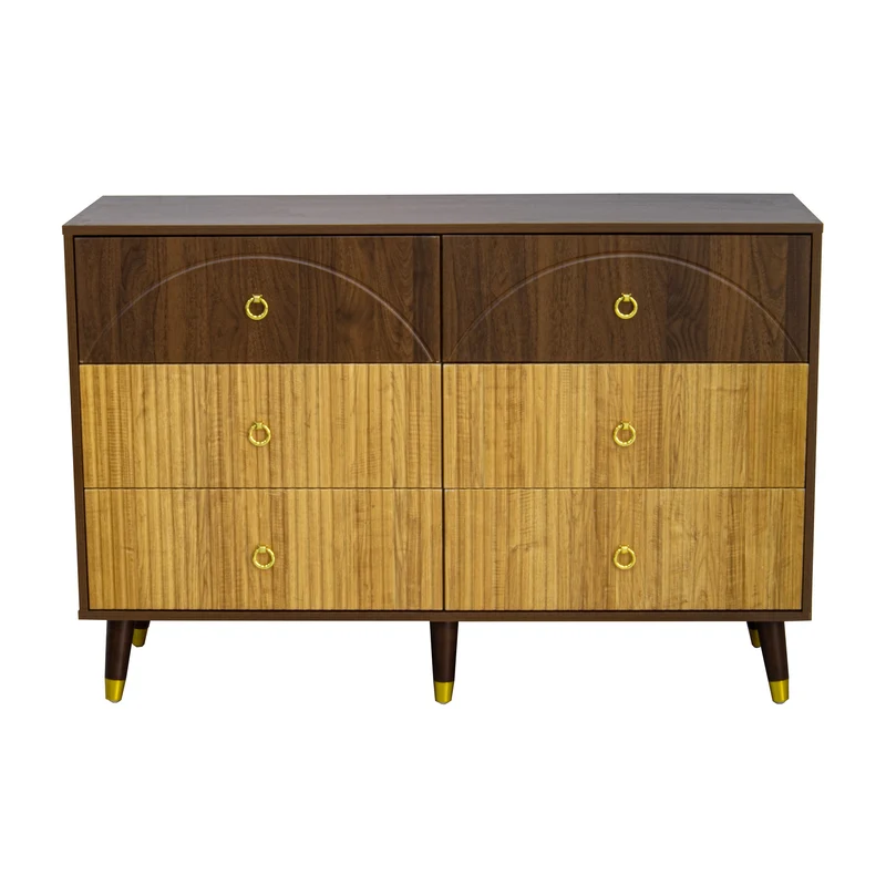 Buffet bois bicolore noyer et naturel avec accents dorés 120x40x81cm DRAPERY
