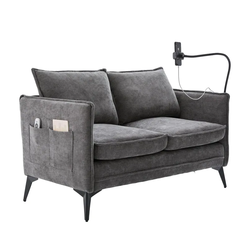 Canapé 2 places en tissu chenille gris avec support téléphone réglable 127x69x66cm INFINITEONYX
