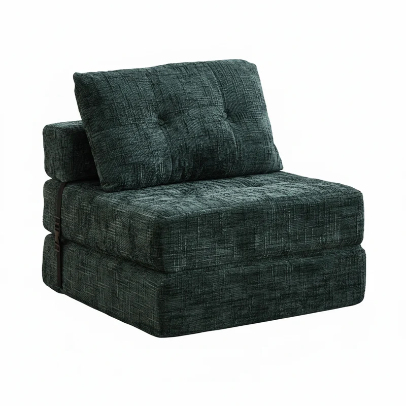 Fauteuil lit pliable vert en chenille avec coussins 79x79x57cm INFINITELOTH
