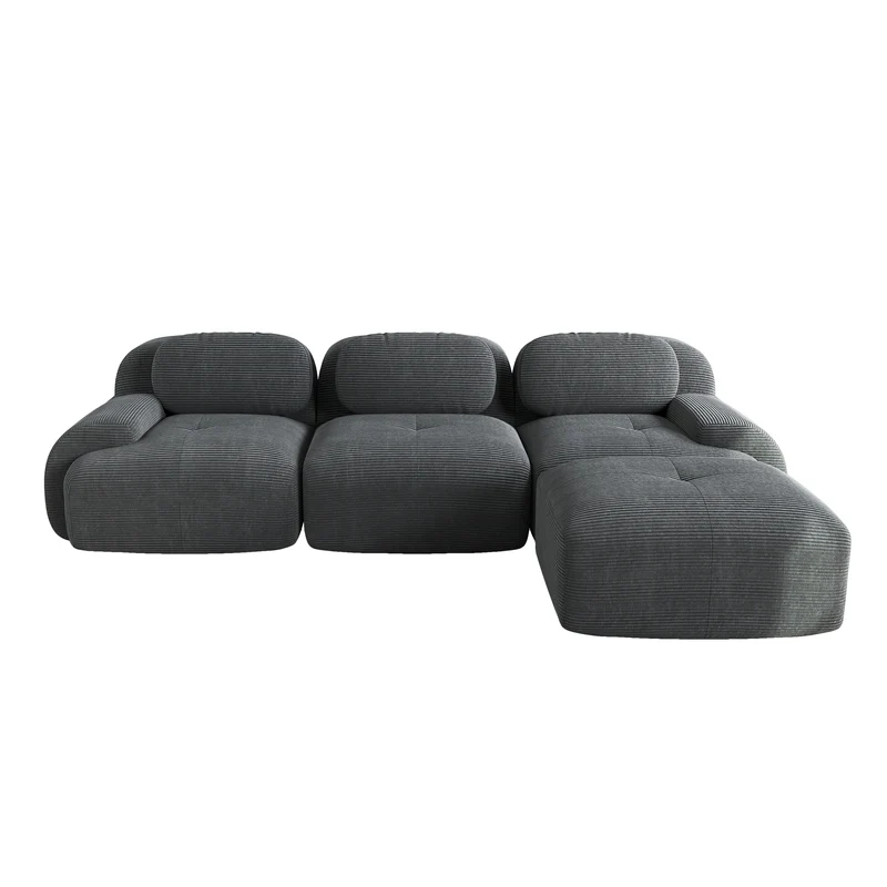 Canapé d'angle 3 places modulable en velours côtelé gris avec accoudoirs courbés, confort premium, sans montage QUASARLOTH