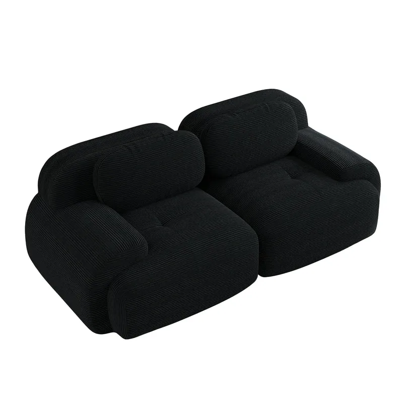 Canapé 2 places loveseat modulable en velours côtelé noir avec accoudoirs courbés, confort premium, sans montage QUASARZORA