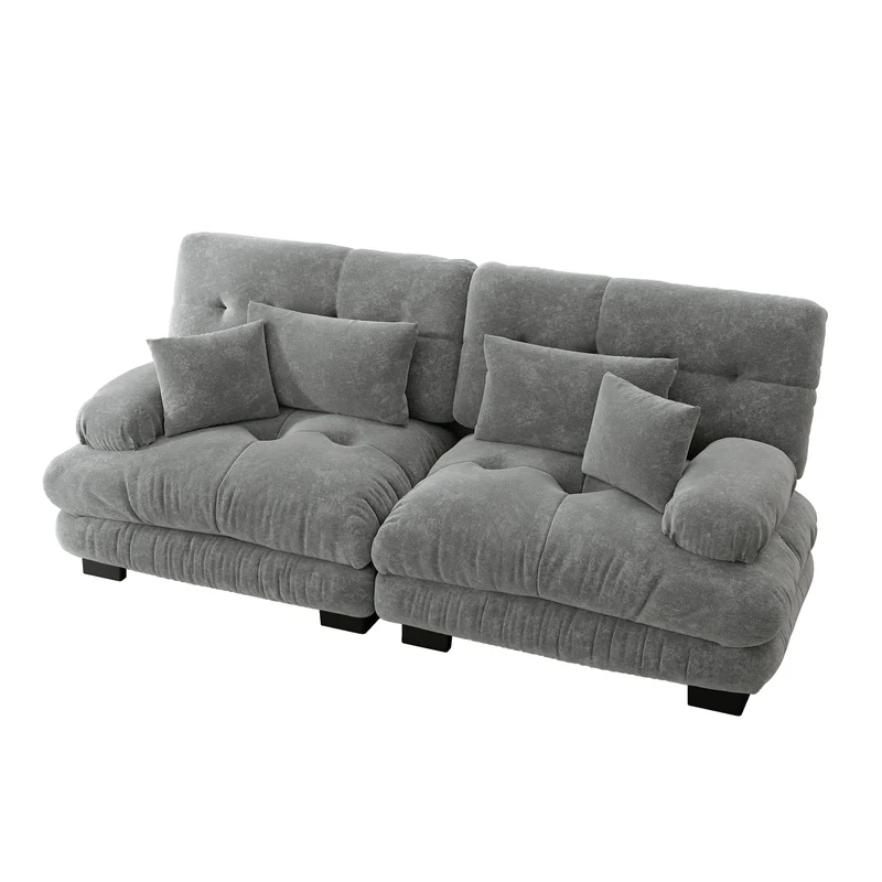 Canapé 3 places modulable en chenille gris avec coussins 220 cm NEXUSZYN