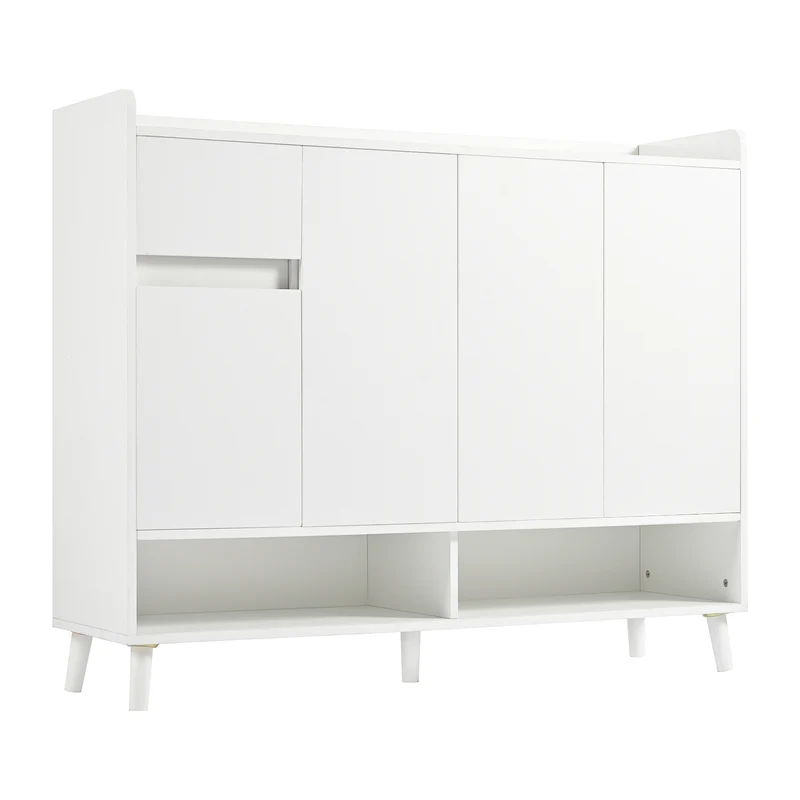 Buffet moderne blanc 4 portes 1 tiroir 120x99x35cm MERIDIANNOVA