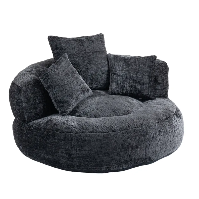 Canapé chauffeuse fauteuil rond en velours chenille noir fauteuil lounge Lazy Sofa FLARENYX
