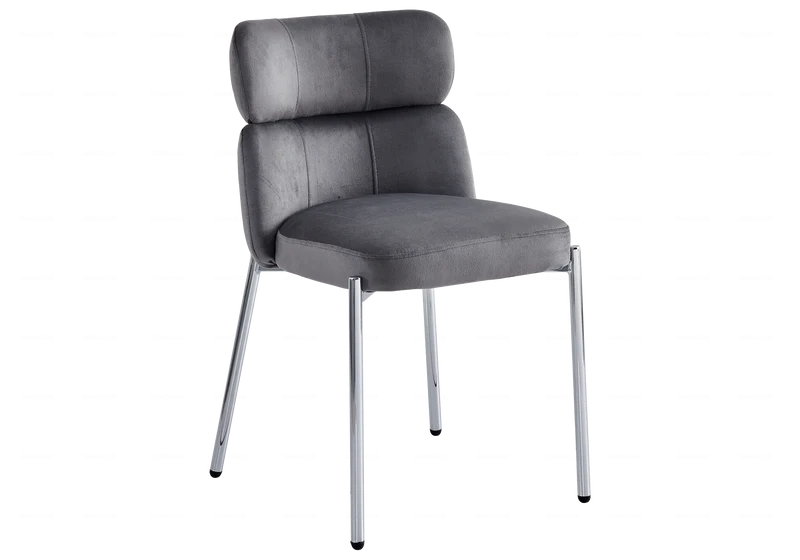 Chaises velours gris pieds argent - Nora x4
