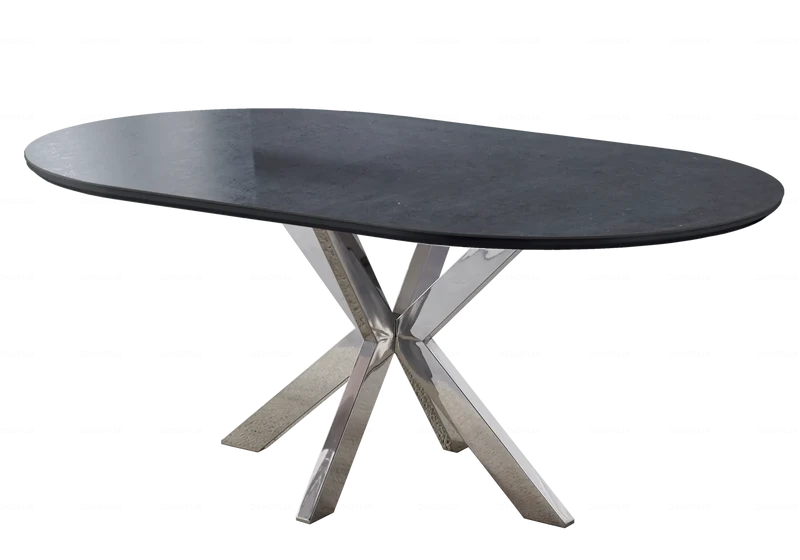 Table à manger ovale céramique pierre argent - Otho