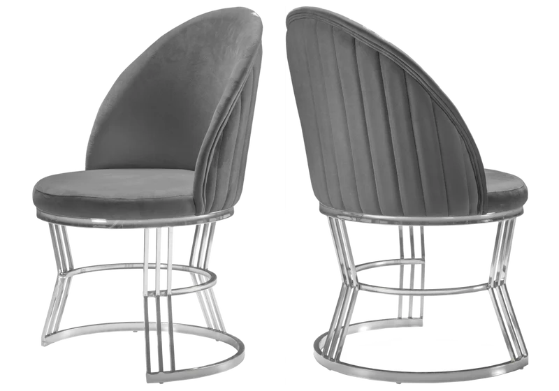 Fauteuils de table en velours gris plissé argenté - Caris x2