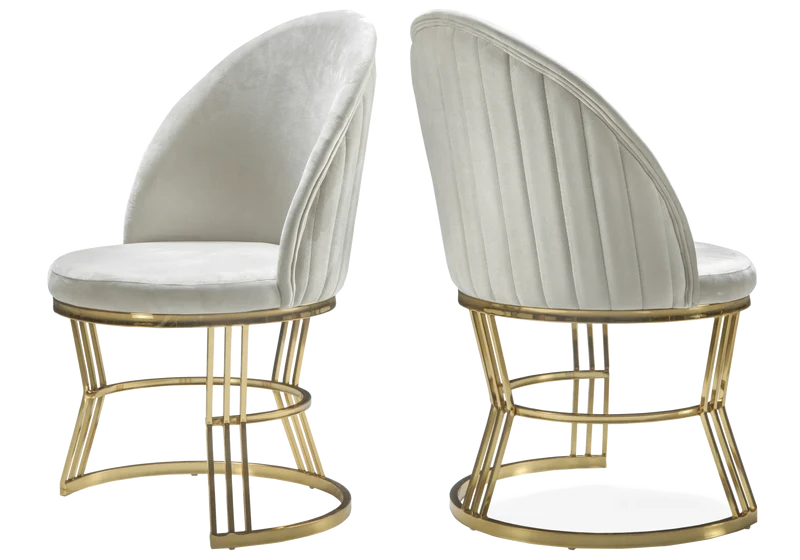 Fauteuils de table en velours beige plissé doré - Caris x2