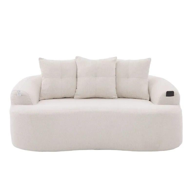 Canapé 2 places en chenille beige coussins profonds sans montage 164cm FLARECASCADEE